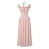 Vestido Halterneck con Cuello de una Línea con Dobladillo en la Oreja Estilo Resort Francés Verano Nuevo Adelgazante de Cintura Falda Larga