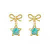 Brincos de Estrela Azul Gelo com Laço para Mulheres, Novo Estilo, Luxo Leve, Design de Nicho, Brincos de Zircônia Super Brilhantes