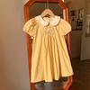 Ropa de Verano para Niños 2026 Tejido de Canalé Bordado de Animales Vestido para Niñas Cuello de Muñeca Mangas Cortas Abullonadas Vestido a Cuadros para Niños