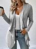 Amazon Europeo y Americano Transfronterizo Otoño e Invierno Color Sólido Cardigan de Punto Acanalado Suéter Abierto de Manga Larga Ropa Casual para Mujer
