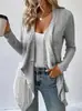 Cardigan de Malha Canelada Cor Lisa Popular Europeu e Americano Outono e Inverno 2025 Cardigan Suéter de Manga Longa Roupas Casuais Femininas