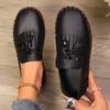 Nuevos Zapatos Casuales de Cuero para Mujer Estilo de Comercio Exterior Europeo y Americano, con Borlas, Estampado de Serpiente Transfronterizo, Color Sólido, Suela Suave, Cosidos, Slip-On