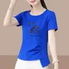 2026 Nuevo Modelo Camiseta de Manga Corta para Mujer de Comercio Exterior, Corte Holgado, Tallas Grandes, Adelgazante, Cubre Vientre, Top Estampado de Media Manga