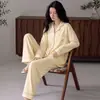 Pijama Dropshipping para Mujer Primavera y Otoño Delgado Algodón Puro Manga Larga Cárdigan Se Puede Usar Afuera Conjunto de Ropa Casual para el Hogar