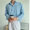 Camisa Lisa Fina de Cor Sólida Outono e Primavera Masculina Manga Longa Casual Caimento Estilo Hong Kong Casal Harajuku Solta Roupas de Proteção Solar 2026