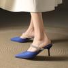 Sandalias Yingmeier de punta puntiaguda para mujer, verano 2022, diseño de diamantes de imitación, tacón de aguja, tacones altos, vestido Baotou de media caña.