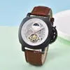 Dropshipping Forsining Esqueleto Completo Correa de Cuero Genuino Impermeable Reloj Mecánico Automático para Hombre Reloj para Hombre