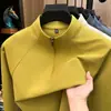 Camiseta de Hombre Estilo Old Money con Media Cremallera y Cuello Alto, Manga Larga, Elástica y Amigable con la Piel, Mangas Raglán, Color Sólido, Camisa Base Casual para Hombre