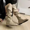 Botas Largas Versátiles Arrugadas Estilo Retro Francés para Mujer 2026 Botas de Moda Caña Alta Punta Redonda Holgadas Botas de Otoño Elásticas Ante