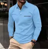 2026 Camisa Polo Masculina Outono/Inverno Novo Estilo Transfronteiriço Manga Longa Casual Bolso Cor Sólida Top Versátil