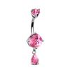Venta caliente transfronteriza, piercing corporal de color, moda sexy, clavo umbilical para mujer, anillo umbilical de acero inoxidable con doble cabeza de circonita, fábrica