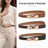 Cinto feminino simples e versátil, couro genuíno fino, estilo moderno para o dia a dia com decoração de fivela de concha, adequado para combinar com saias e blusas, cinto afunilador de cintura