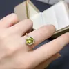Anel de peridoto natural, banhado a ouro rosa em prata 925, tamanho da pedra principal 6*8mm, natural, suporta testes