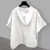 Estilo Oscuro Sudadera de Manga Corta de Trabajo de Moda para Hombre Unisex 2025 Verano Holgada Casual con Capucha Color Sólido Versátil Camiseta