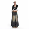 Jeans anchos de estilo retro americano desgastado para mujer, pantalones rectos nuevos de tiro alto con caída, pantalones largos azul vintage de Yichun
