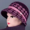 Sombreros para mujeres de mediana edad y mayores, otoño e invierno, para madres, forrados de polar, cálidos, sombreros de lana tejidos, para señoras mayores, de pelo de conejo, de ala ancha, sombreros de algodón