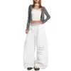 Pantalones deportivos tipo estrella y letra con pedrería para mujer, estilo americano, corte holgado, caída fluida, adelgazantes, pierna ancha, pierna curva, pantalones casuales, pantalones largos