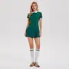 Conjunto Esportivo de Tênis Americano Retrô Caijue para Mulheres, Camiseta de Manga Curta com Gola, Conjunto de Duas Peças com Saia Plissada Slim-Fit para Tênis