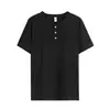 (Mismo Estilo para Hombres y Mujeres) Camisa Henry de Manga Corta de Algodón Peinado de Xinjiang Camiseta de Manga Corta con Cuello Henry Retro Americano Pesado