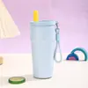 Taza de Paja Portátil Colorida de Verano, Termo de Acero Inoxidable 304 con Separador de Té, Portátil con Correa para Llevar, Taza para Coche