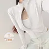 Chaqueta de Yoga de Terciopelo Fino para Mujer, Top de Fitness Versátil Casual Ajustado con Cuello Alto, Manga Larga Deportiva Transpirable de Corte Delgado para Primavera