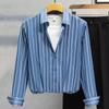 Camisa informal de negocios de manga larga para hombre, otoño 2022, cárdigan coreano ajustado a la moda, camisa juvenil a rayas que combina con todo