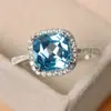 Anel Retro Azul Tanzanita Palácio Transfronteiriço, Anel Quadrado Elegante Rainha Real, Anel da Moda e Simples para o Dedo Indicador