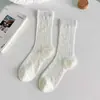 Calcetines blancos para mujer verano finos estilo ballet calcetines de media pantorrilla malla huecos transpirables algodón puro calcetines holgados color liso calcetines largos