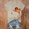 Camiseta Feminina Gola V Manga Curta Personalizada com Estampa de Fênix e Flores, Impressão Digital 3D, Peça Única