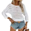 Suéter Modelo 2026 con Acabado de Lujo, Suéter de Punto de Verano Off-Shoulder, Tejido de Punto de Rayas Horizontales Hueco de Manga Larga, Estilo Europeo y Americano de Comercio Exterior Transfronterizo