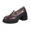 Mocasines Retro de Punta Redonda con Suela Gruesa y Tacón Grueso para Mujer, Novedad Otoño 2026 Zapatos Negros Elegantes de Piel con Tacón Medio
