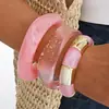 Pulsera de Borde Ancho con Superficie de Espejo de Venta Caliente Transfronteriza Europea y Americana, Pulsera Brillante Exagerada Personalizada, Pulsera de Resina Acrílica