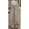 Calça Cargo Cinza de Perna Larga Plus Size 150kg para Mulheres, Verão Fina Casual Patchwork Solta Emagrecimento Esportiva Casual