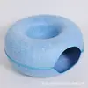 Ninho para gato de estimação cinza escuro, cama túnel redonda com brinquedo, casa de feltro para gato em forma de rosquinha, adequada para todas as estações