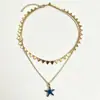 Estilo Marino Fresco de Verano Estrella de Mar Azul Collar Apilable de Doble Capa Triángulo Geométrico Remache Diseño Gargantilla Accesorio