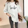 Camiseta de Verano Estilo Coreano Holgada de Manga Media Talla Grande Estilo Occidental para Mujer 2025 Tops de Manga Corta Camiseta con Cara Sonriente Comercio Exterior Venta al por Mayor