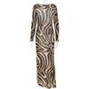 Moda Europea y Americana Transfronteriza para Mujer Vestido de Moda Sexy con Estampado de Bloques de Color Ajustado Transparente Manga Larga Bodycon Largo