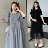 2026 Nuevo Vestido de Punto con Cuentas y Punto de Red para Maternidad de Verano, Vestido de Maternidad Holgado de Moda