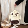 Traje de Primavera para Niña Coreana Super Lindo Gato de Dibujos Animados Sudadera de Manga Larga Estilo Occidental Bolso con Estampado de Leopardo para Bebé Pantalones Cortos de Pipi