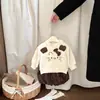 Traje de Niña Corea del Sur Primavera y Otoño Estilo Occidental Lindo Dibujo Animado Estampado Sudadera de Manga Larga Partes Pantalones Cortos Conjunto de Dos Piezas