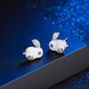 Pendientes de conejo con diamantes de imitación, bonitos y bonitos, con el año del zodíaco, de conejo blanco, diseño original, de conejo en plata de ley S925.