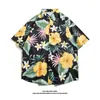 Camisa de Seda de Hielo Hawaiana para Hombre Camisa de Manga Corta de Moda para Hombre Camisa Floral de Playa de Verano Chaqueta Holgada para Pareja