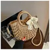 Bolso de Mujer Tejido a Mano con Lazo, Nuevo Bolso de Hombro Versátil Primavera/Verano, Bolso Cruzado de Gama Alta para Vacaciones en la Playa
