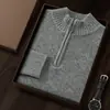 Suéter Casual de Cachemira para Negocios para Hombre, Suéter de Lana de Cuello Alto Medio con Media Cremallera, Suéter Básico de Punto Cálido de Color Puro