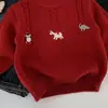 Conjunto de Año Nuevo Rojo Suéter Bordado de Dibujos Animados para Niños Suéter Cálido Llegadas de Otoño/Invierno 2026 Ropa de Punto para Niños y Niñas