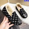 2025 Nova Moda de Inverno Sapatos Peludos Quentes Casuais Femininos de Slip-On de Algodão Solado Macio Forrados com Lã Sapatos Gorro