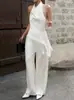 Conjunto de Chaleco de Satén Europeo y Americano para Mujer Otoño 2026 Estilo de Alta Gama Top de Cuello Halter y Pantalones de Pierna Ancha Conjunto de Dos Piezas Ropa para Mujer