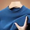 Outono/Inverno 2026 Novo Camiseta Masculina para Meia-Idade e Jovens, Gola Redonda Meia-Alta, Veludo Alemão, Fleece Dupla Face, Quente, Manga Longa, Camada Base