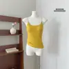 Camisola Básica Três Cores com Bojo para Mulheres, Top Slim Fit de Alta Elasticidade para Primavera/Verão em Amarelo Gengibre, Off-White e Azul Royal
