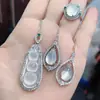 Aretes colgantes de calcedonia blanco hielo al por mayor, juego de pendientes y anillo de ágata verde, juego de tres piezas de jade para mujer